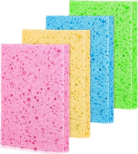 Image of HOMESHOPA Cellulose Dish Sponge Wipes, 4 Pack Reusable Non-Scratch Cleaning Cloths, Super Absorbent Kitchen Sponges for Dishes, Surfaces & Daily Cleaning