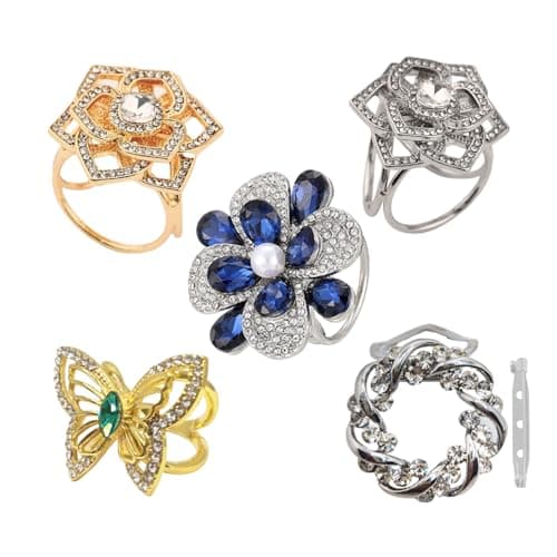 Image of LYGGIE 5 PCS Scarf Clip, Three Rings Scarf Ring, X Shape Silk Scarf Clip Ring,Flower Butterfly Scarf Buckle, Crystal Rhinestone Scarves Clip Buckle Holder for Women