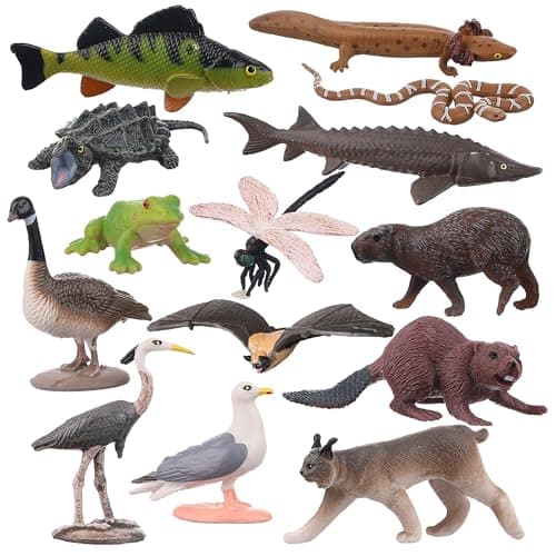 Image of AENIMELY 14PCS Lake Animal Figurines – Realistic Canadian Wildlife Toys for Kids – North American Animal Models for STEM Learning, Cake Toppers, Science Projects, Educational Gifts