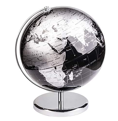 Image of Exerz 25cm World Globe With a Metal Base – Educational Geographic Globe of Earth - Metallic Black (25cm diameter)