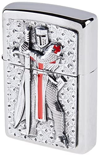 Image of Zippo Windproof Lighter - Templer II - Satin Chrome, Emblem - Refillable for Lifetime Use - Adjustable Flame - Gift Box - Metal Construction - Made in USA