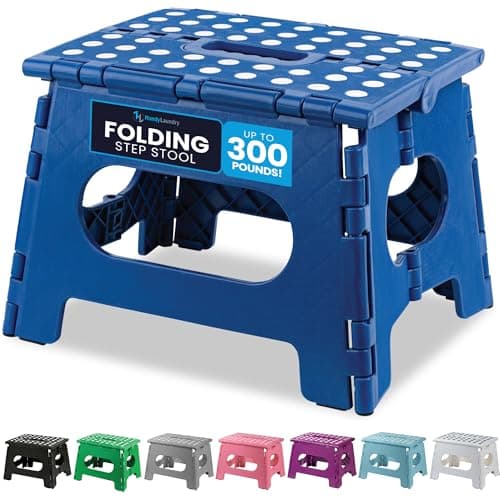 Image of Handy Laundry Folding Lightweight Step Stool - Sturdy Enough to Support Adults and Safe Enough for Kids - Opens Easy with One Flip - Great for Kitchen, Bathroom or Bedroom (Blue)