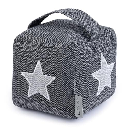 Image of LIVIVO Heavy Cube Door Stopper with Handle, Tweed-Style Tough Fabric Cover Weighted Cute Novelty Stop (Star)
