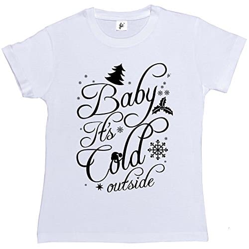 Image of Fancy A Snuggle Baby It's Cold Outside Snowflakes Holly Xmas Tree Womens Boyfriend Fit T-Shirt White S