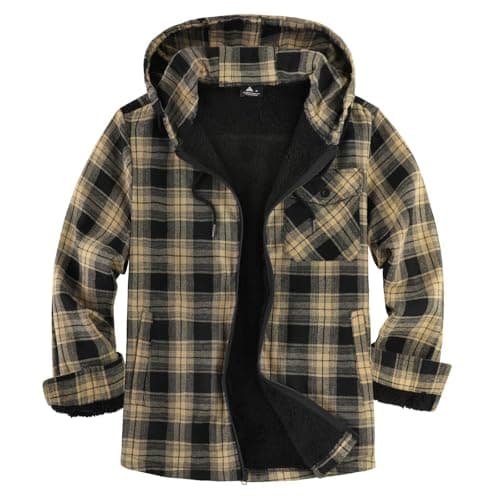 Image of geeksport Men's Fleece Flannel Jacket Full Zip Padded Lumberjack Warm Plaid Hoodies with Sherpa Lining Winter Coat for Outdoor & Casual Wear