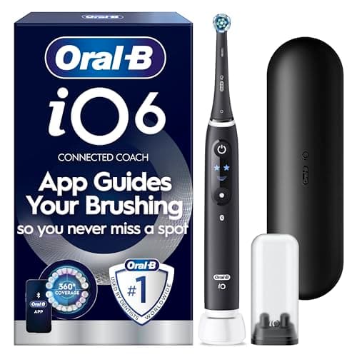 Image of Oral-B iO6 Electric Toothbrushes For Adults, 1 Toothbrush Head, 5 Modes with Teeth Whitening, 2 Pin Plug, Black Lava, Travel Case Colour May Vary