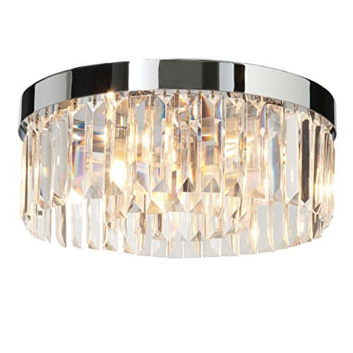 Image of Crystal Decorative 5 Light G9 Round Bathroom Ceiling Light in a Chrome Finish with Clear Crystal Glass Detail Droplets Zone 2 Rated IP44