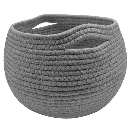 Image of Round Cotton Woven Basket,Handmade Small Wicker Storage Basket for Living Room, Toys, Towel, Bedroom, Corner Decoration, Plant Baskets Indoor, Sundries, 25.5x21cm (Grey)