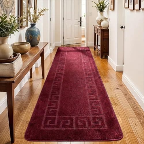 Image of PHP Carpet Runners for Hallways Non Slip Long And Waterproof Gel Backing Hall Runner Non Slip Mat - 80 X 300 cm, Red Washable Kitchen Rugs Floor Mats Indoor
