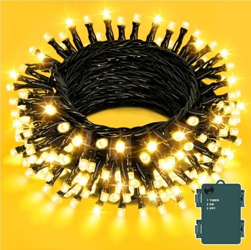 Image of Dalugo Battery Powered Fairy Lights, 3M 30 LED Warm White Christmas Tree Lights with Timer, IP65 Waterproof String Lights Battery Operated for Indoor Outdoor Xmas Decorations(Green Wire)