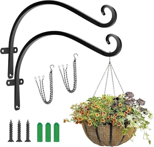 Image of Lifreer 2 Pack 16 Inch Wall Hanging Hooks Heavy Duty Iron Wall Hanging Basket Brackets Plant Hooks with 2PCS Hang Chains for Hang Bird Feeders Wind Chime Lantern (Black-16inches)