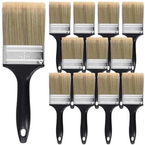 Image of SOUJAP 12 PCS 3 Inch Paint Brush, 75mm Painting Brush Decorating, Paint Brush Set with Plastic Handle for DIY Paint, Furniture, Fences, Deck, Wall