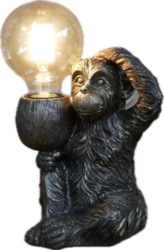 Image of Decorative Monkey Light, Black Resin Ornament, Battery-Operated Lamp