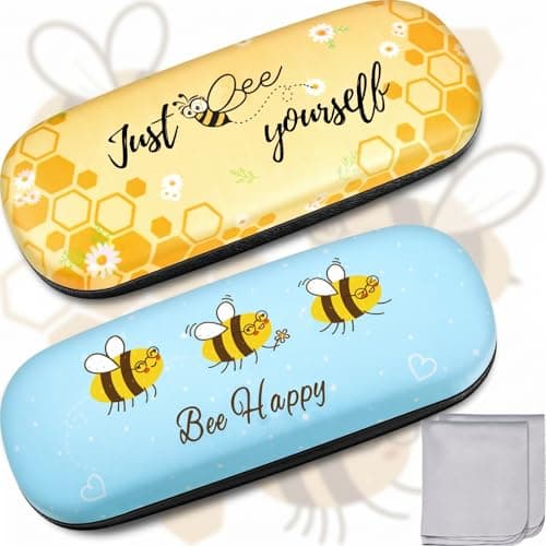 Image of 2 Pack Honeybee Hard Shell Glasses Case for Women Bee Yourself Cute Animal Pattern Sunglasses Cases Clamshell Eyeglasses Storage Box with 2 Lens Cleaning Cloth for Sunglasses Protection(Honeybee)