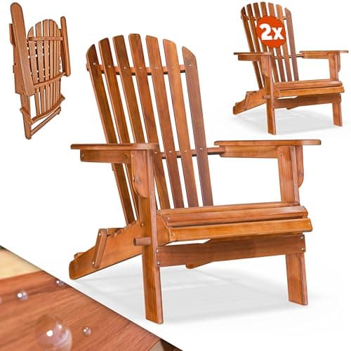 Image of CASARIA® Set of 2 Adirondack Sun Loungers | Acacia Wood | Foldable | Large Armrests | Conservatory | Garden | Patio | Porch | Wooden Outdoor Furniture