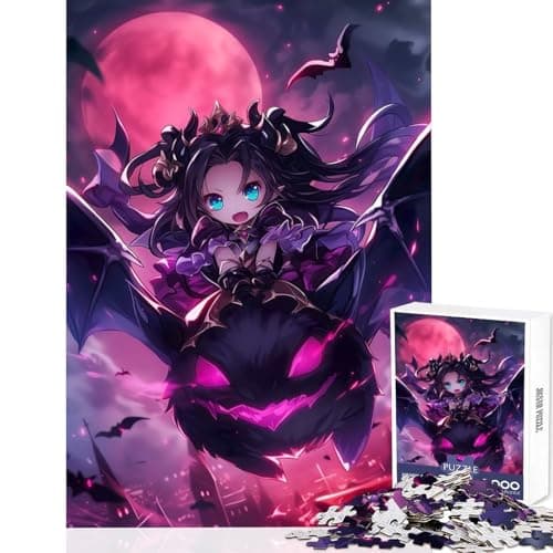 Image of Girl Riding Bat Bloodmoon Jigsaw Puzzle1000 Pieces Brain Game Gift High Accuracy Cutting Craft Amusing Challenge for Waiting Time (38x52cm)