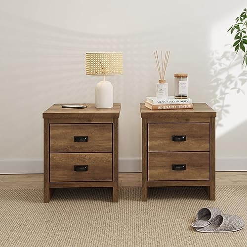 Image of GFW Boston Pair Bedside Cabinets 2 Drawers Storage Shelf Side Cabinet End Table Knotty Oak