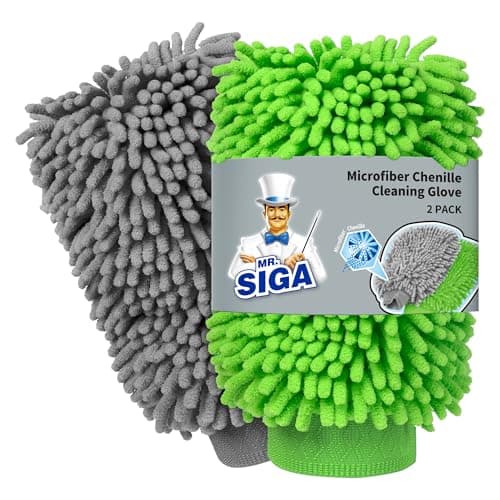 Image of MR.SIGA Microfibre Car Wash Mitt, Super Absorbent & Scratch-Free Wash Mitt for Car Washing, Streak-Free Noodle Glove for Lifting Dirt, Pack of 2, Green & Grey