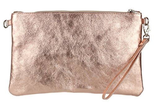 Image of Girly Handbags Womens Genuine Italian Metallic Leather Clutch Bag (Champagne)