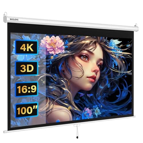 Image of WASJOYE Manual Pull-Down Projector Screen - 100-inch Roll-Down Retractable Manual Projection Screen w/Auto-Locking, Adjustable Screen Height, Black Masking Border