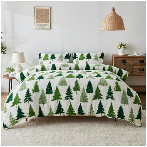 Image of GC GAVENO CAVAILIA Christmas Duvet Cover - Xmas Tree Bedding Double Bed Set With Pillowcases - Polyester Double Duvet Set - Soft Easy Care Bed Linen - Xmas Gift For Lovers - (200x200 cm), Green