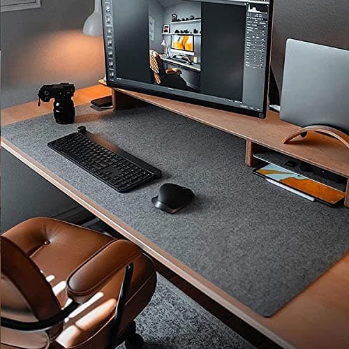 Image of DawnTrees Desk Mat |100x40 cm Felt Desk Pad Protector | Office Felt Desk Mat | Keyboard Pad | Extra Large Mouse Pad… (Dark Grey)
