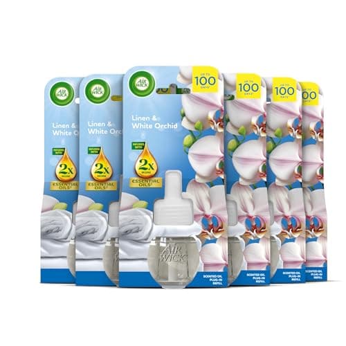 Image of Air Wick Linen & White Orchid Liquid Electrical Single Refills 6x19ml, Lasting for up to 100 Days, Air Freshener