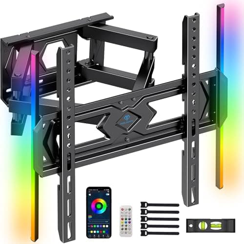 Image of PERLESMITH TV Wall Bracket with LED Lights for 25-70" TVs up to 45kg, Full Motion Dual Arm TV Wall Mount with Swivel Tilt Extend, TV Backlights with Music Sync, Max VESA 400x400mm