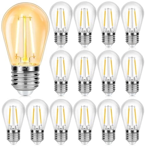Image of 15 Pack S14 LED String Lights Bulb Replacement, 2W Equivalent to 20W Bulb, Warm White 2700K, Waterproof IP44, E27 Outdoor Light Bulbs, for String Lights, Festoon, Party, Garden, Patio Decoration