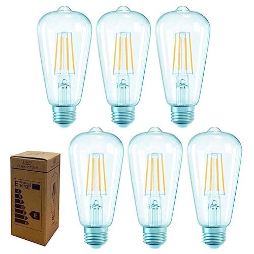 Image of Golopatop E27 LED Filament Edison Screw Bulbs, 4W Energy Saving Cool White 6000K ST64 LED Vintage Light Bulbs Clear Glass E27 Squirrel Cage Retro Edison Bulbs, 40W Equivalent, Non Dimmable, 6Pack