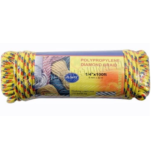 Image of Utility Rope - 6mm X 30m 100ft 1/4" Diamond Braid Polypropylene Multi Purpose | Heavy Duty Rot And Tear Resistant | Working Load Limit: 110 Lbs/50 Kg