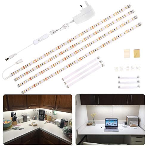 Image of WOBANE LED Under Cabinet Lighting Kit,Flexible LED Ribbon Lights Bar,Under Counter Lights for Kitchen,Cupboard,Desk,Showcase,Shelf,2m Rope Light Set,12v,120 LEDs,1200lm,6000K White,4 Panel