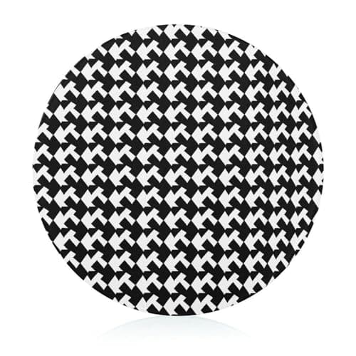 Image of Houndstooth Black Round Tempered Glass Chopping Board, 7.9 Inch Non-Slip Worktop Saver, Heat & Scratch Resistant Easy Clean Cutting Board for Home Kitchen Food Prep and Camping