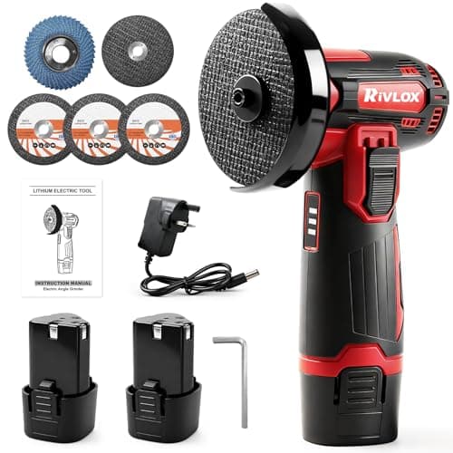 Image of Mini Angle Grinder, 12V Cordless Angle Grinder with 2Pcs 1500mAh Battery & Charger, Mini Cordless Grinder with 5 Cutting Discs, 76mm Small Angle Tool for Cutting, Polishing and Grinding Red