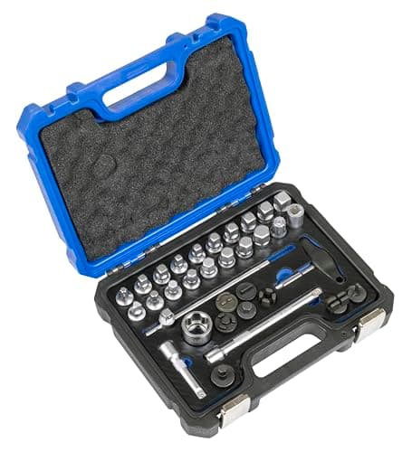 Image of Sealey 33pc Master Oil Drain Plug Removal Kit, 3/8"Sq Drive, T-Handle Drain Plug Key - AK758