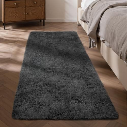 Image of Sour Lemon Rugs Living Room 80x300cm, Grey Runner rug for Bedroom, Washable Anti Slip Fluffy Rug Shaggy Soft Modern Floor Carpets Mat Beside Rugs for Kids Hallway Living Room