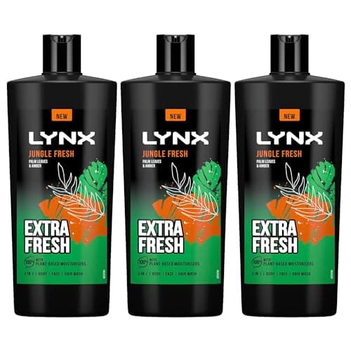 Image of Lynx 3-in-1 Shower Gel Jungle Fresh 12 Hours of Long Lasting Refreshing Fragrance Body Wash with Plant-Based Moisturisers for Men for Naturally Soft Skin, 700ml Pack of 3