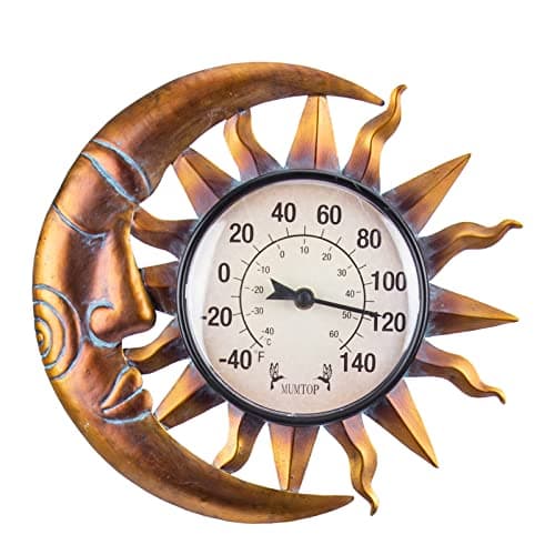 Image of MUMTOP Outdoor Thermometers for Patio - Wall Thermometer, Indoor Outdoor Thermometer with Garden Stake for Home and Garden Decor (Sun and Moon)