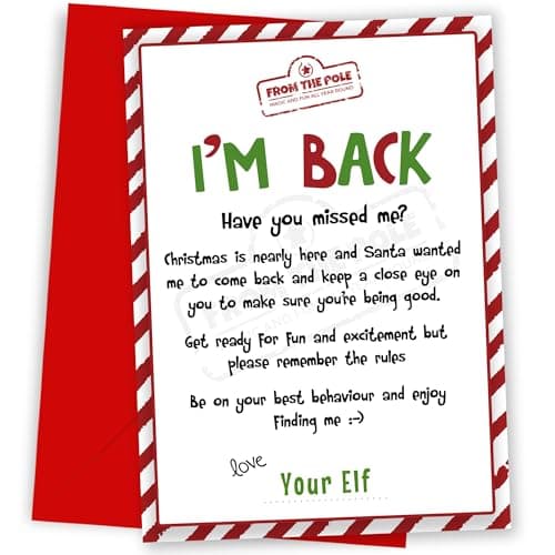 Image of Elf Arrival Card for Kids - Funny Elf I'm Back Letter - Kids' Christmas Arrival Card with Heartfelt Welcome from Santa's Elf - Perfect for Boys & Girls, Sons, Daughters, Nieces, & Nephews