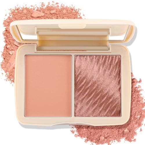 Image of Boobeen 2 Colors Blush Highlighter Contour Makeup Palette, Contouring Palette Matte and Shimmer, Face Blusher Highlight Bronzer Shade, Highly Pigmented Blendable