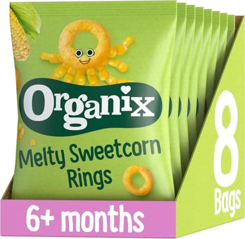 Image of Organix Melty Sweetcorn Rings, Organic Baby Snack, Finger Food, 6+ Months, 20 g (Pack of 8)