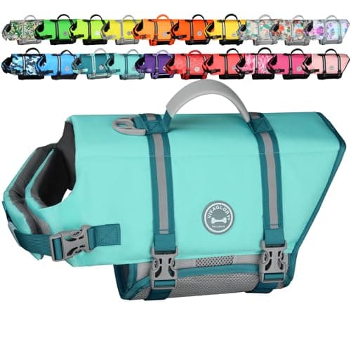 Image of VIVAGLORY Rip Stop Dog Life Jacket, Buoyancy Aid with Handle, Buoyancy for Doggy, Dog Life Jacket for Swimming & Boating, L, Cyan
