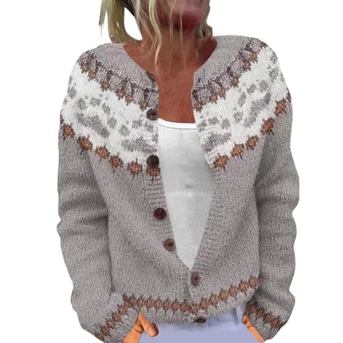 Image of Oversized Sweater, Fair Isle Nordic Patterned Sweater Long Sleeve Crew Neck Cardigan Jacket for Autumn and Winter,Wedding Guest Jacket