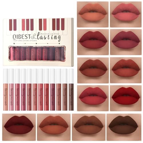 Image of 12 Colors Matte Liquid Lipstick Set Velvety Lip Gloss Lip Kit Waterproof Long Lasting Wear Nude Lip Gloss Beauty Cosmetics Gift Box Set (Set C, Set C)