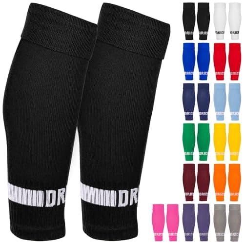 Image of DRIPsox® Football Sock Sleeves - 3 Sizes for Kids, Men, Junior, Women (S:13C-3.5, M:4-7.5, L:8+) - Multiple Colours - 1 Pair (S) Black Football Sleeve Socks with Breathable Calf Comfort Mesh