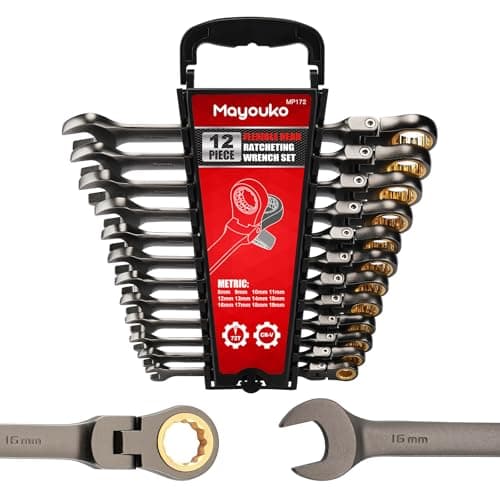 Image of Mayouko 12PCS Metric Flex Head Ratcheting Wrench Set, 8-19mm, 72-Tooth, Ratchet Combination Wrenches Set with Portable Organizer, Chrome Vanadium Steel