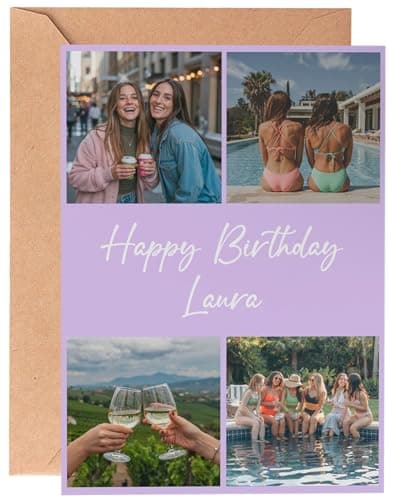 Image of Hippowarehouse Personalised Birthday Card Collage 4 Photos and Text for him her Valentines Best Friend Personalised A5 with envelope Funny Cards for Men and Women Blank inside Anniversary