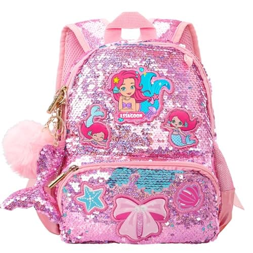 Image of LSSAGOON Toddler Mermaid Sequin Backpack for Girls, Cute Kids School Book Bag for Nursery Elementary, Back to School Easter Birthday Christmas Gifts for Girls