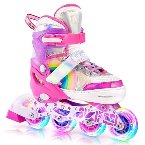 Image of SULIFEEL Unicorn Adjustable Inline Skates for Girls Kids with All Illuminating PU Wheels for Outdoor and Indoor Beginner Skates Rose Red