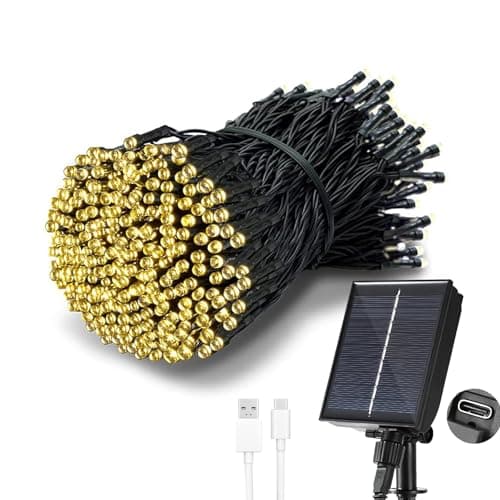 Image of Tacobey Solar String Lights Outdoor Garden, 65Ft/20m 200 LED Solar Powered Fairy Lights, USB Charging | Waterproof | 8 Modes, for Garden Patio Wedding Party Tree Decoration - Warm White